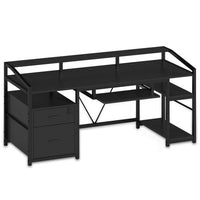 Sikaic Gaming Desk 63 Inches Gaming Desk with LED Light Drawers Black Black / Modern / Alloy Steel