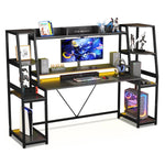 Sikaic Gaming Desk 78.8 Inches Large PC Gaming Desk with LED Lights Black Black / Modern / Alloy Steel