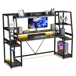 Sikaic Gaming Desk 78.8 Inches Large PC Gaming Desk with LED Lights Black Black / Modern / Alloy Steel