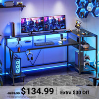 Sikaic Gaming Desk Sikaic 70.8 Inches Large PC Gamer LED Gaming Desk With Storage Shelves Outlets Office Tables Black Black / Modern / Engineered Wood