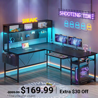 Sikaic Gaming Desk Sikaic L Shaped Reversible Gaming Desk with Power Outlets Keyboard Tray Black Black / Modern