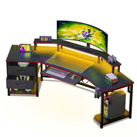 Sikaic Gaming Desk 79 Inches Wing Shaped Gaming Desk with 2 Drawers Black Red Black Red / Modern