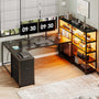Sikaic Gaming Desk 64.5 inches Reversible L Shaped Desk with Storage Shelves  U Shaped Gaming Desk with 3 Drawers Power Outlet & LED Strip Black
