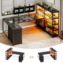 Sikaic Gaming Desk 64.5 inches Reversible L Shaped Desk with Storage Shelves  U Shaped Gaming Desk with 3 Drawers Power Outlet & LED Strip Black