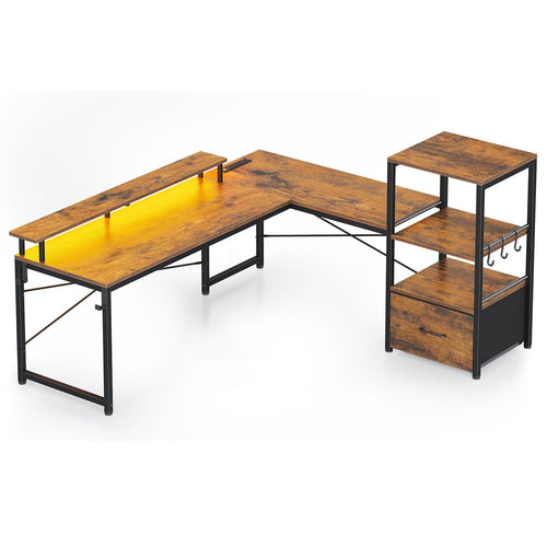 Sikaic Gaming Desk 51 Inches Reversible LED Gaming Desk Brown Brown / Engineered Wood / Modern