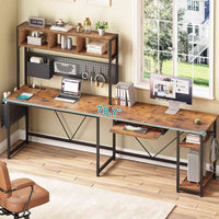 Sikaic Gaming Desk 57.5 Inches Reversible L Shaped Gaming Desk with LED Lights and Power Outlet Rustic Brown Brown / Engineered Wood / Modern