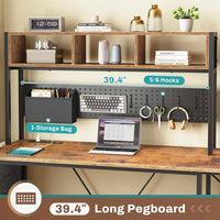 Sikaic Gaming Desk 57.5 Inches Reversible L Shaped Gaming Desk with LED Lights and Power Outlet Rustic Brown Brown / Engineered Wood / Modern