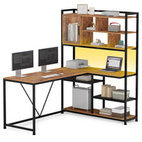 Sikaic Gaming Desk 58 Inches L Shape Corner LED Gaming Desk Brown Brown / Engineered Wood / Modern