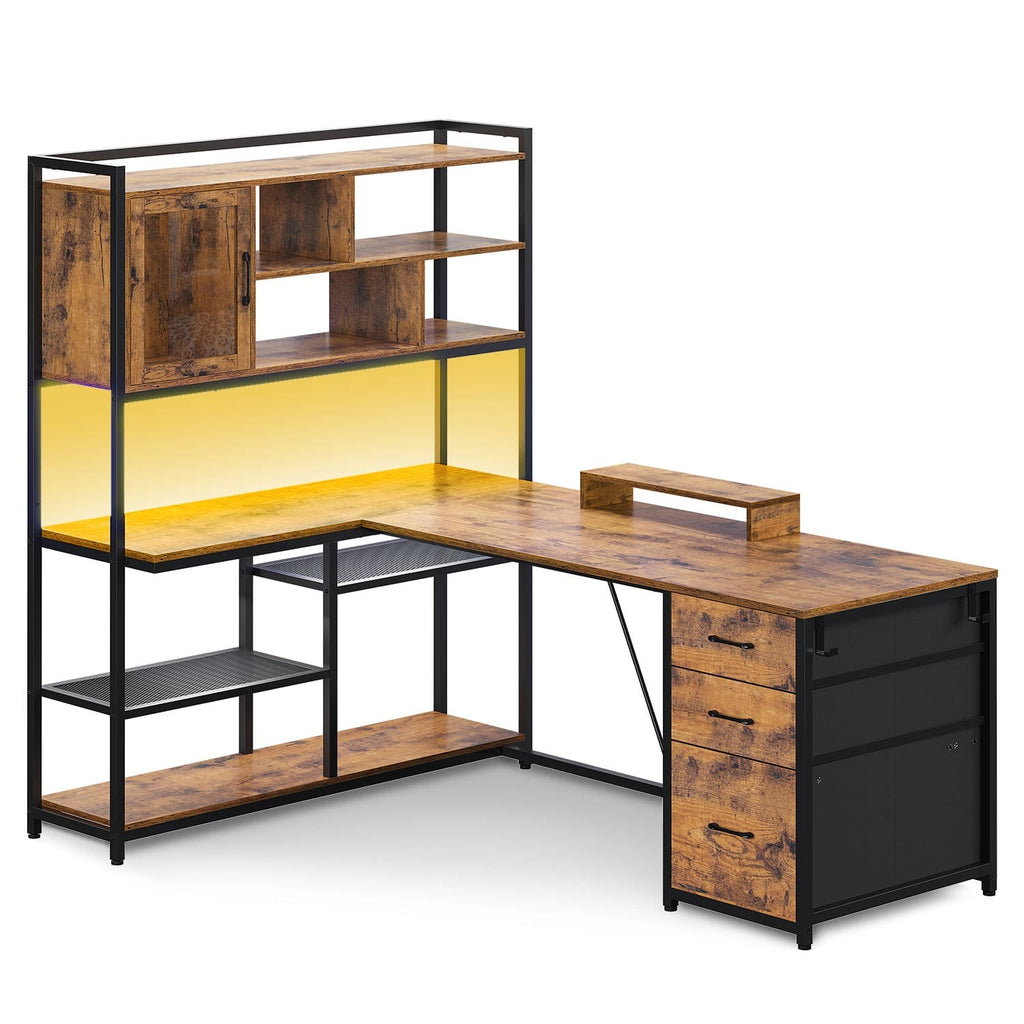 58" L Shaped Computer Desk with Shelves