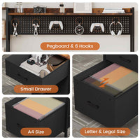 Sikaic Gaming Desk 65 Inches Reversible LED Light Gaming Desk with Hutch Power Outlets  Monitor Stand 2 Drawers 4 Shelves Pegboard 8 Hooks Mouse Pad Rustic Brown