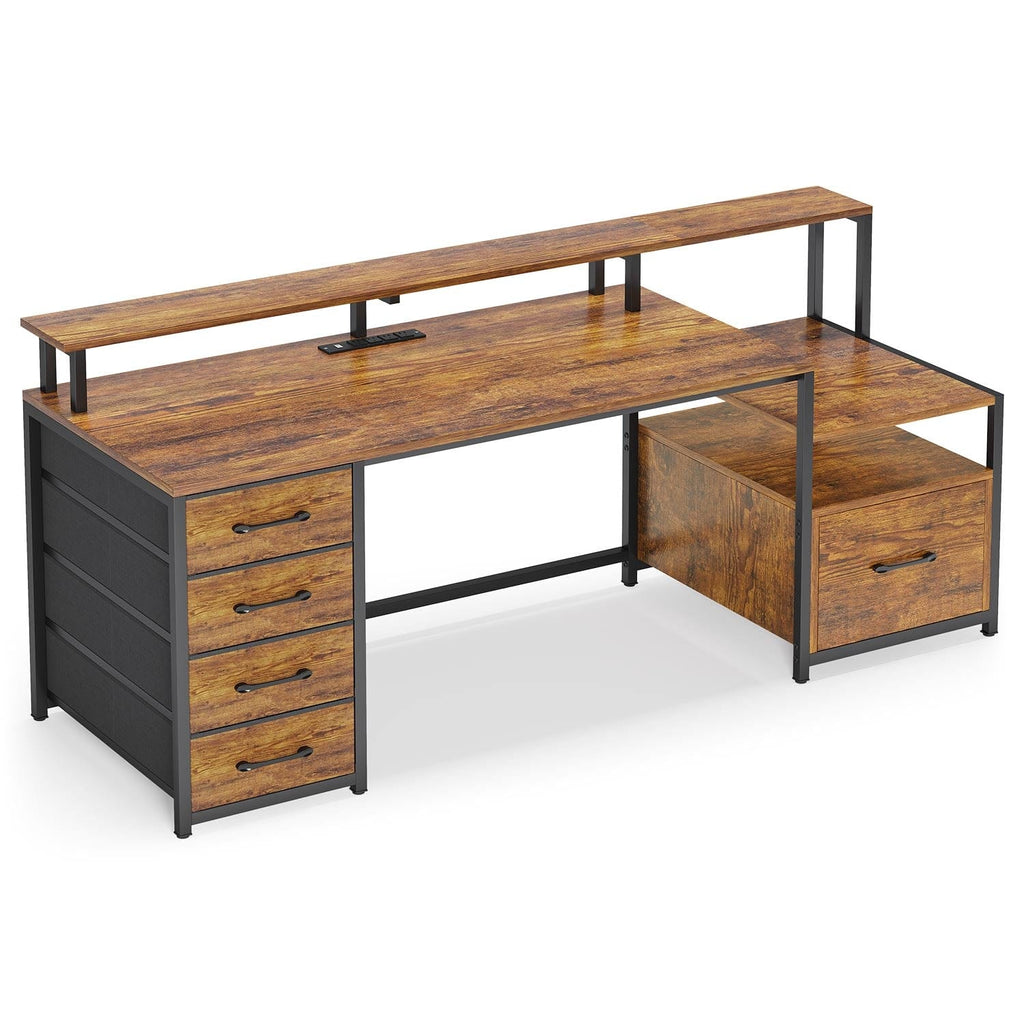 66" Home Office Gaming Desk with File Drawer Led Lights