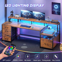 Sikaic Gaming Desk 75 Inches Led Gaming Desk Brown Brown / Engineered Wood / Modern