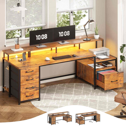 Sikaic Gaming Desk 75 Inches Led Gaming Desk Brown Brown / Engineered Wood / Modern