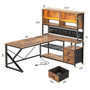 Sikaic Gaming Desk LED L Shaped Gaming Desk Brown Brown / Engineered Wood / Modern