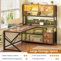 Sikaic Gaming Desk LED L Shaped Gaming Desk Brown Brown / Engineered Wood / Modern