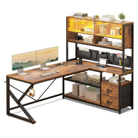 Sikaic Gaming Desk LED L Shaped Gaming Desk Brown Brown / Engineered Wood / Modern