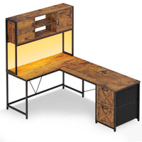 Sikaic Gaming Desk LED L Shaped Gaming Desk Brown Brown / Engineered Wood / Modern