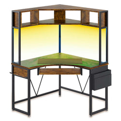 Sikaic Gaming Desk Triangle Corner Small Computer Desk with Keyboard Tray Brown Brown / Engineered Wood / Modern