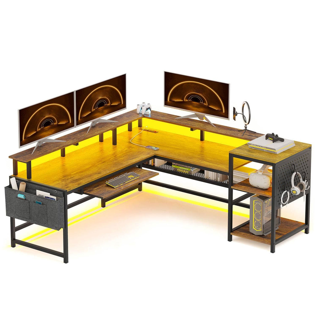 96" L Shaped Reversible LED Gaming Desk