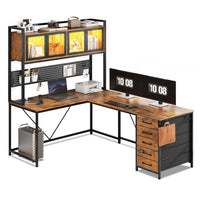 Sikaic Gaming Desk 62 Inches LED Reversible L Shaped Gaming Desk Brown Brown / Modern