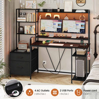 Sikaic Gaming Desk 65 Inches Reversible LED Light Gaming Desk with Hutch Power Outlets  Monitor Stand 2 Drawers 4 Shelves Pegboard 8 Hooks Mouse Pad Carbon Fiber Black