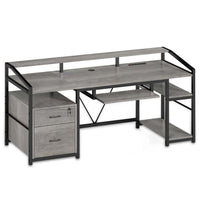 Sikaic Gaming Desk 63 Inches Gaming Desk with LED Lights Drawers Grey Grey / Alloy Steel / Modern