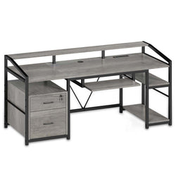 Sikaic Gaming Desk 63 Inches Gaming Desk with LED Lights Drawers Grey Grey / Alloy Steel / Modern