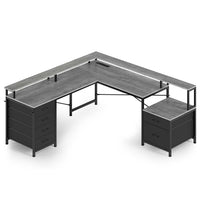 Sikaic Gaming Desk 108 Inches  LED 2 Person Gaming Desk Grey Grey / Engineered Wood / Modern