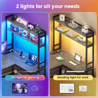 Sikaic Gaming Desk 45.3 inches LED Reversible L Shaped Gaming Desk with Hutch Power Outlet Storage Shelves and Hooks Grey Grey / Engineered Wood / Modern