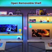 Sikaic Gaming Desk 45.3 inches LED Reversible L Shaped Gaming Desk with Hutch Power Outlet Storage Shelves and Hooks Grey Grey / Engineered Wood / Modern