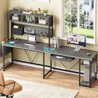 Sikaic Gaming Desk 57.5 Inches Reversible L Shaped Gaming Desk with LED Lights and Power Outlet Grey Grey / Engineered Wood / Modern