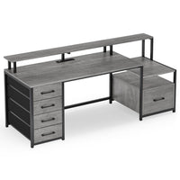 Sikaic Gaming Desk 66 inches LED Gaming Desk Grey Grey / Engineered Wood / Modern