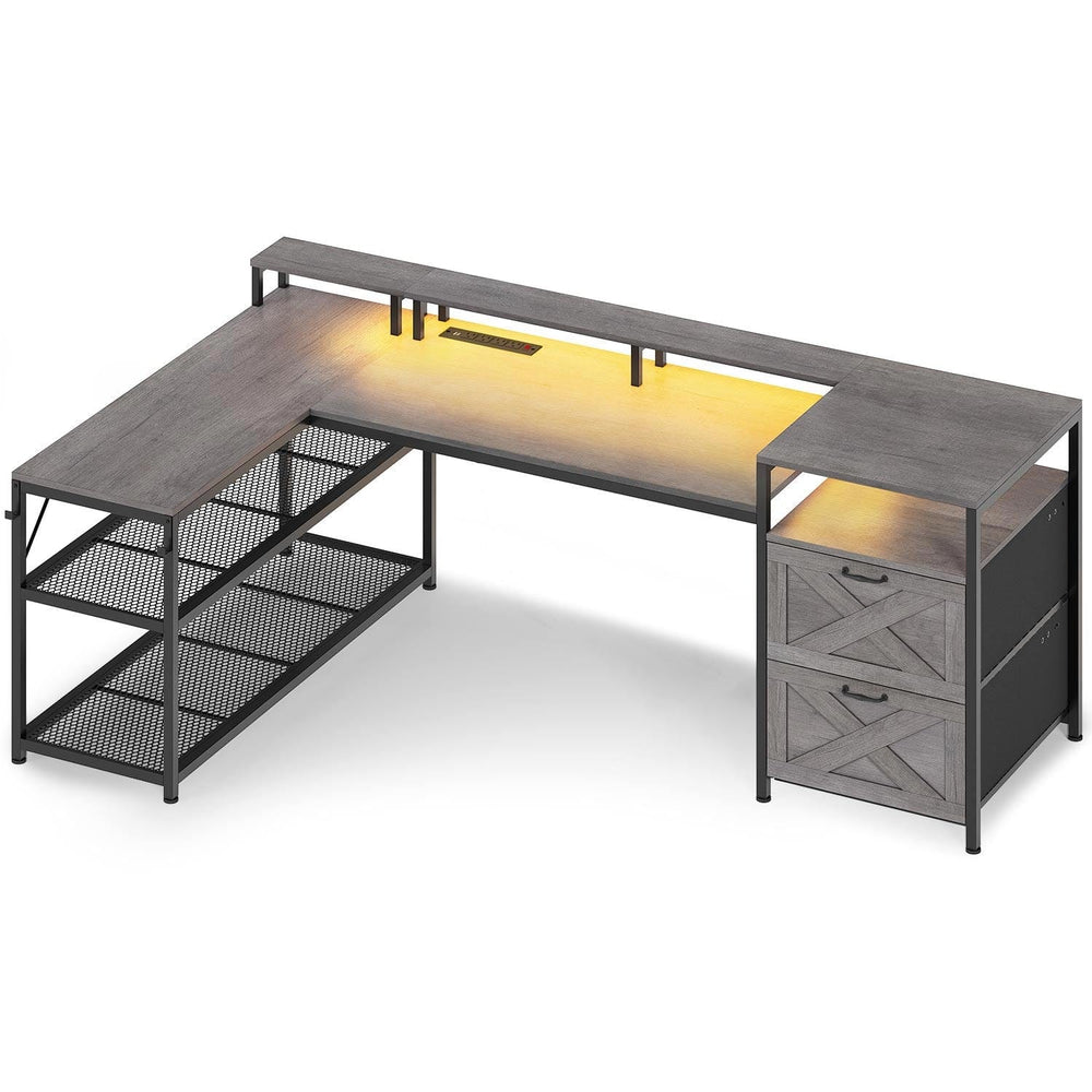 Sikaic Gaming Desk 67 Inches Reversible Gaming Desk Grey Grey / Engineered Wood / Modern