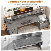 Sikaic Gaming Desk 75 Inches Led Gaming Desk Grey Grey / Engineered Wood / Modern