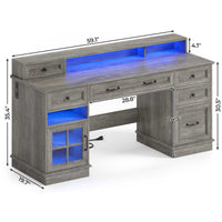 Sikaic Gaming Desk Executive Gaming Desk with LED Lights Grey Grey / Engineered Wood / Modern