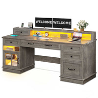 Sikaic Gaming Desk Executive Gaming Desk with LED Lights Grey Grey / Engineered Wood / Modern