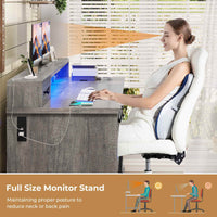 Sikaic Gaming Desk Executive Gaming Desk with LED Lights Grey Grey / Engineered Wood / Modern