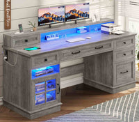 Sikaic Gaming Desk Executive Gaming Desk with LED Lights Grey Grey / Engineered Wood / Modern