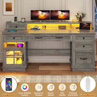 Sikaic Gaming Desk Executive Gaming Desk with LED Lights Grey Grey / Engineered Wood / Modern