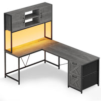 Sikaic Gaming Desk LED L Shaped Gaming Desk Grey Grey / Engineered Wood / Modern