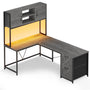 Sikaic Gaming Desk LED L Shaped Gaming Desk Grey Grey / Engineered Wood / Modern