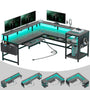 Sikaic Gaming Desk 96 Inches L Shaped Reversible LED Gaming Desk with Power Outlets LED Strip Monitor Shelf Keyboard Tray Pegboard and Storage Shelves Grey