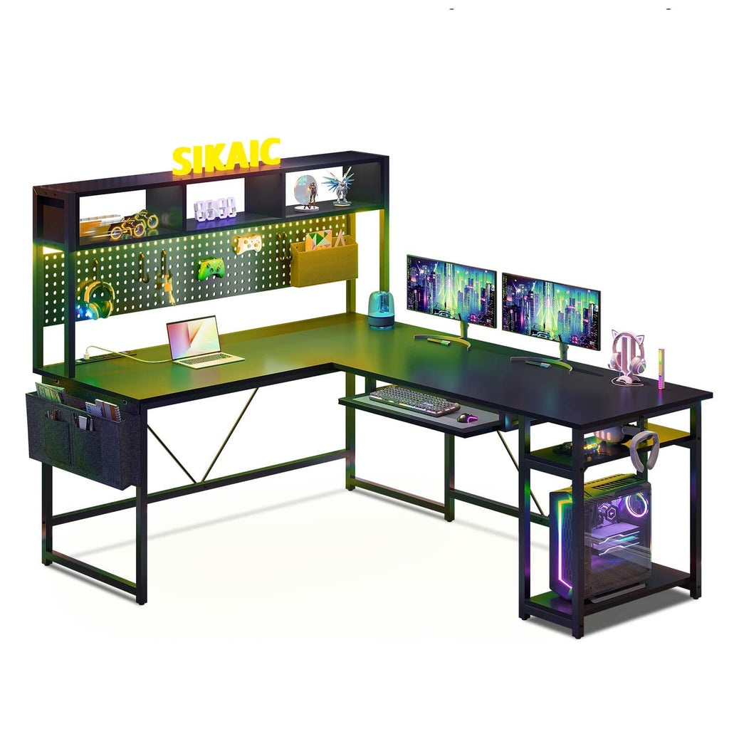 Sikaic L Shaped Reversible Gaming Desk With LED Lights Grey | Sikaic