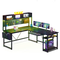 Sikaic Gaming Desk L Shaped Reversible Gaming Desk With LED Lights Grey Grey / Industrial