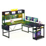 Sikaic Gaming Desk L Shaped Reversible Gaming Desk With LED Lights Grey Grey / Industrial
