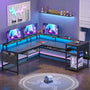 Sikaic Gaming Desk PRE-SALE 96 Inches L Shaped Reversible LED Gaming Desk with Power Outlets LED Strip Monitor Shelf Keyboard Tray Pegboard and Storage Shelves Grey