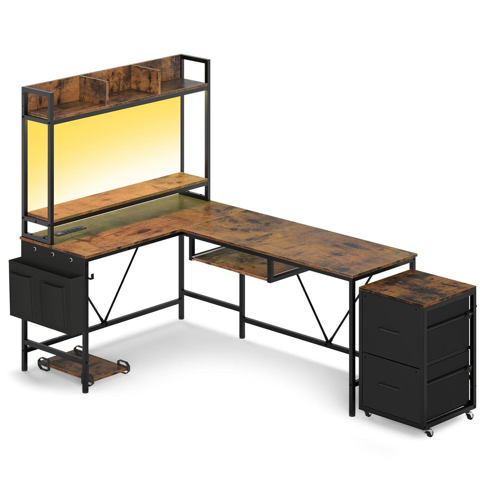 Sikaic Gaming Desk LED Reversible Gaming Desk Brown