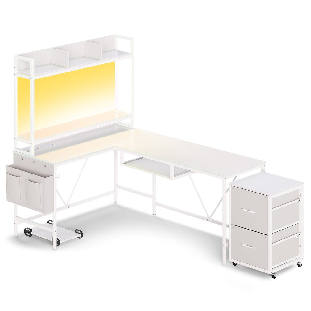 Sikaic Gaming Desk LED Reversible Gaming Desk White