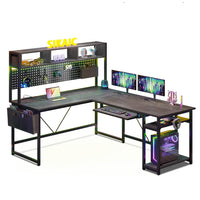 Sikaic Gaming Desk L Shaped Reversible Gaming Desk With LED Lights Walnut Brown Walnut Brown / Engineered Wood / Modern