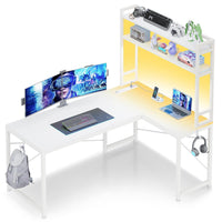 Sikaic Gaming Desk 45.3in LED Reversible Gaming Desk White White / Engineered Wood / Industrial